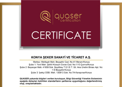 Çumra Şeker ISO 27001 2022 Bilgi Güvenliği Yönetim Sistemi Belgesi