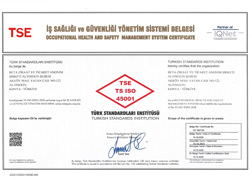 Beta Ziraat ISO 45001:2018 İş Sağlığı ve Güvenliği Yönetim Sistemi Belgesi