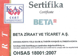 Beta Ziraat 18001:2007 Occupational Health and Safety Management System Certificate