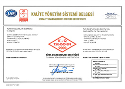 Çumra Şeker TSE EN ISO 9000 Quality Management System Certificate