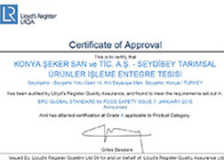 Seydibey - BRC Food V7 - 2017 Certificate