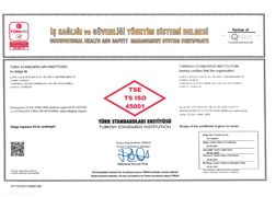 Çumra Şeker TSE ISO 45001 İSG Yönetim Sistemi Belgesi