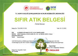 ALTINEKİN YAĞ SIFIR ATIK BELGESİ